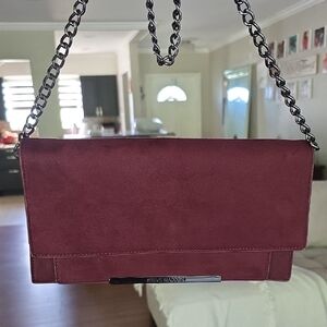 Steve Madden Burgundy Faux Suede Clutch Purse w/ Chain Shoulder Strap Purse EUC